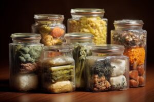 Assortiment de repas emballés sous vide pour conservation prolongée.