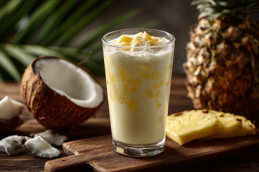 Boisson d'été rafraîchissante avec lait de coco et ananas