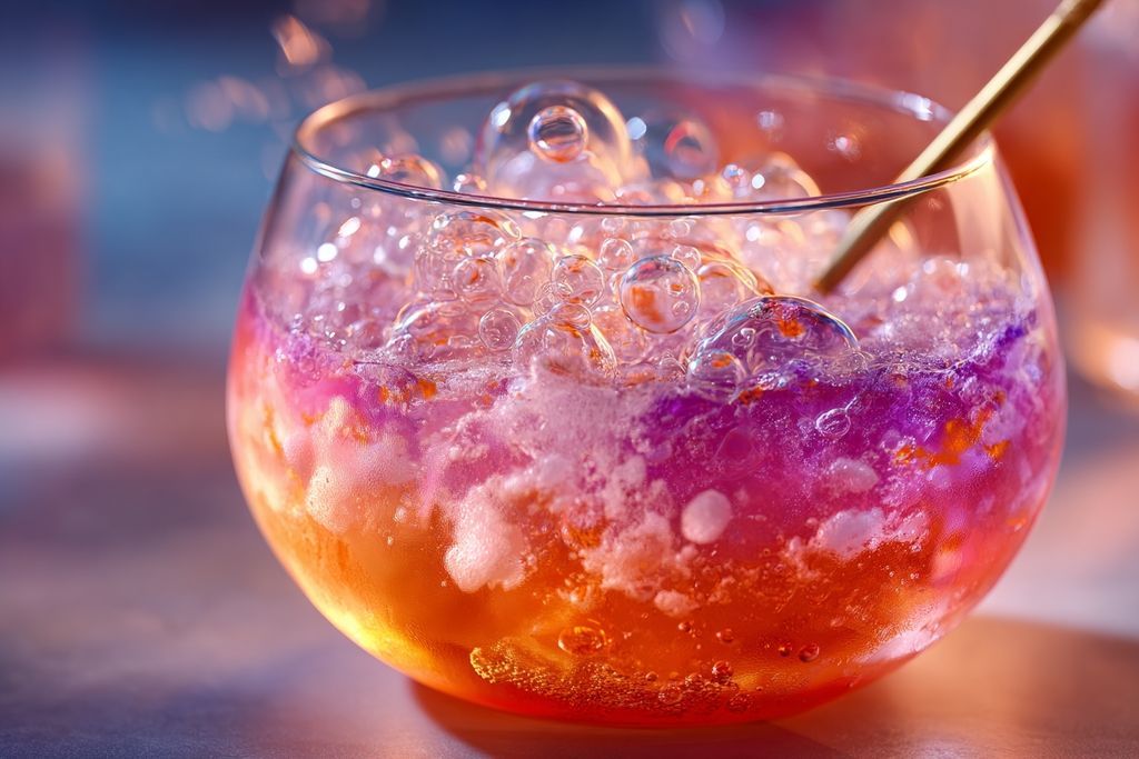 Bulles dans un cocktail vibrant remué délicatement